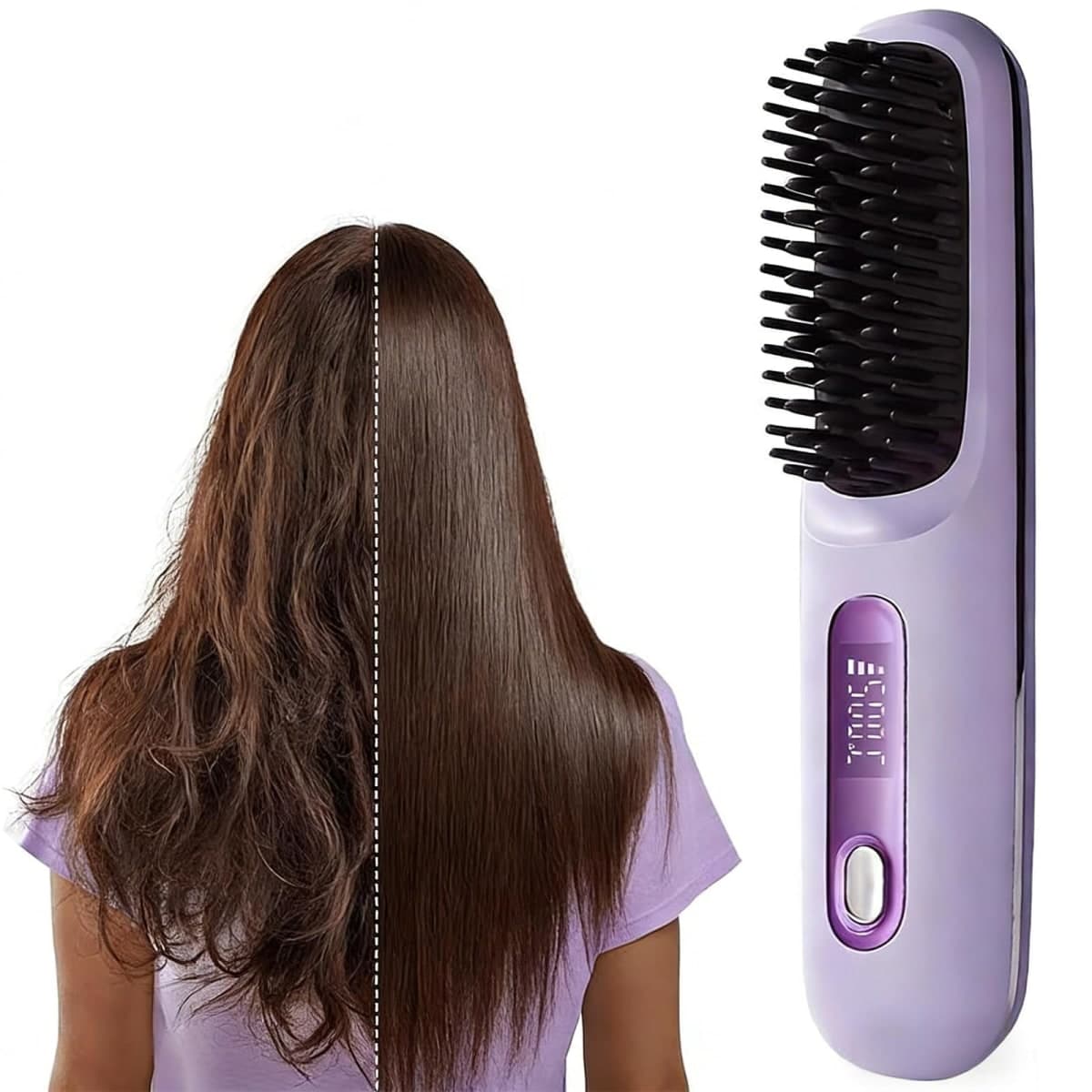 2026 New Go Brush Pro for Short Hair, Portable Straightener Brushs for Travel, with LCD Temperature Display,Fast Heating Cordless Mini Hair Brushs (Purple) — image 1