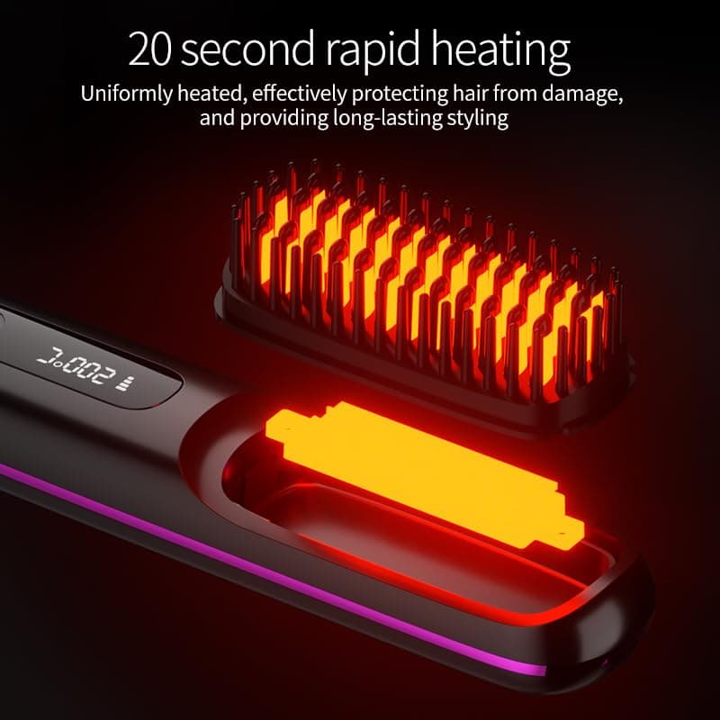 2026 New Go Brush Pro for Short Hair, Portable Straightener Brushs for Travel, with LCD Temperature Display,Fast Heating Cordless Mini Hair Brushs (Purple) thumbnail 2