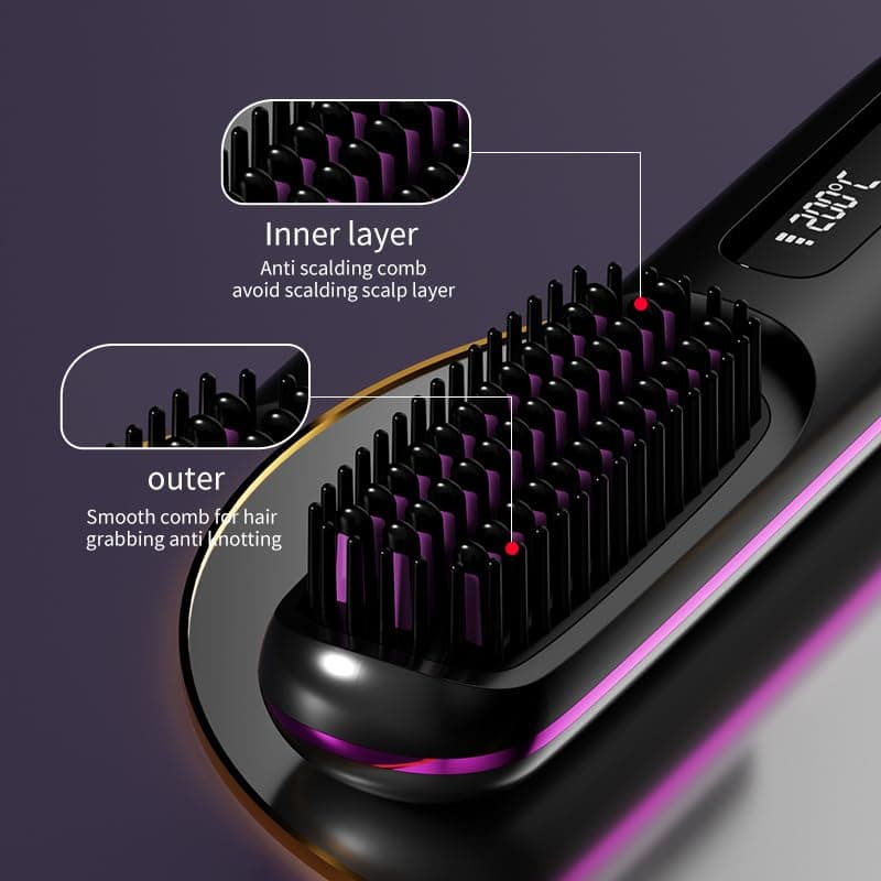 2026 New Go Brush Pro for Short Hair, Portable Straightener Brushs for Travel, with LCD Temperature Display,Fast Heating Cordless Mini Hair Brushs (Purple) thumbnail 3