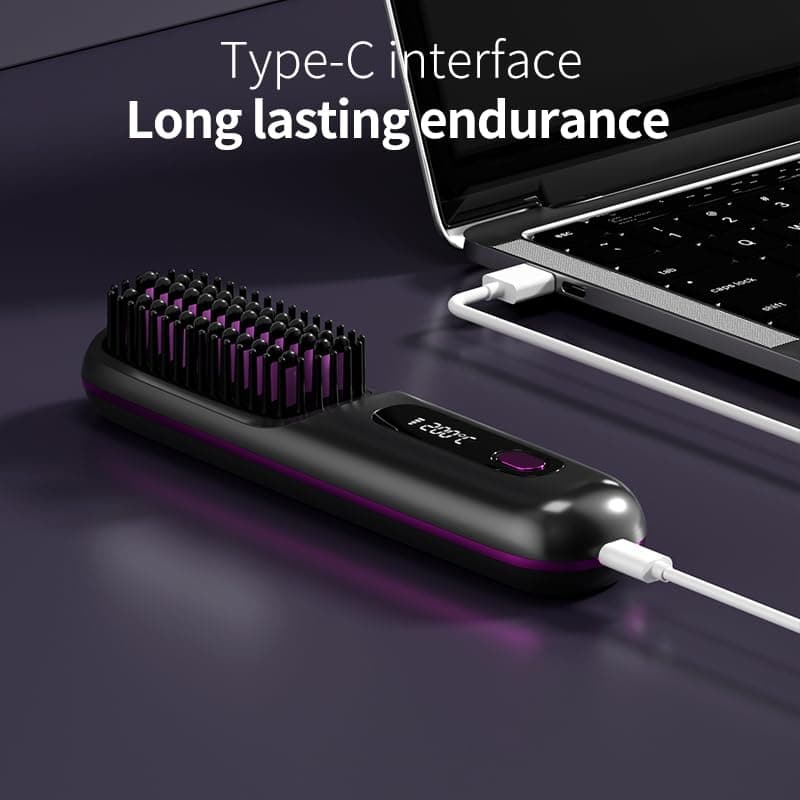 2026 New Go Brush Pro for Short Hair, Portable Straightener Brushs for Travel, with LCD Temperature Display,Fast Heating Cordless Mini Hair Brushs (Purple) thumbnail 4
