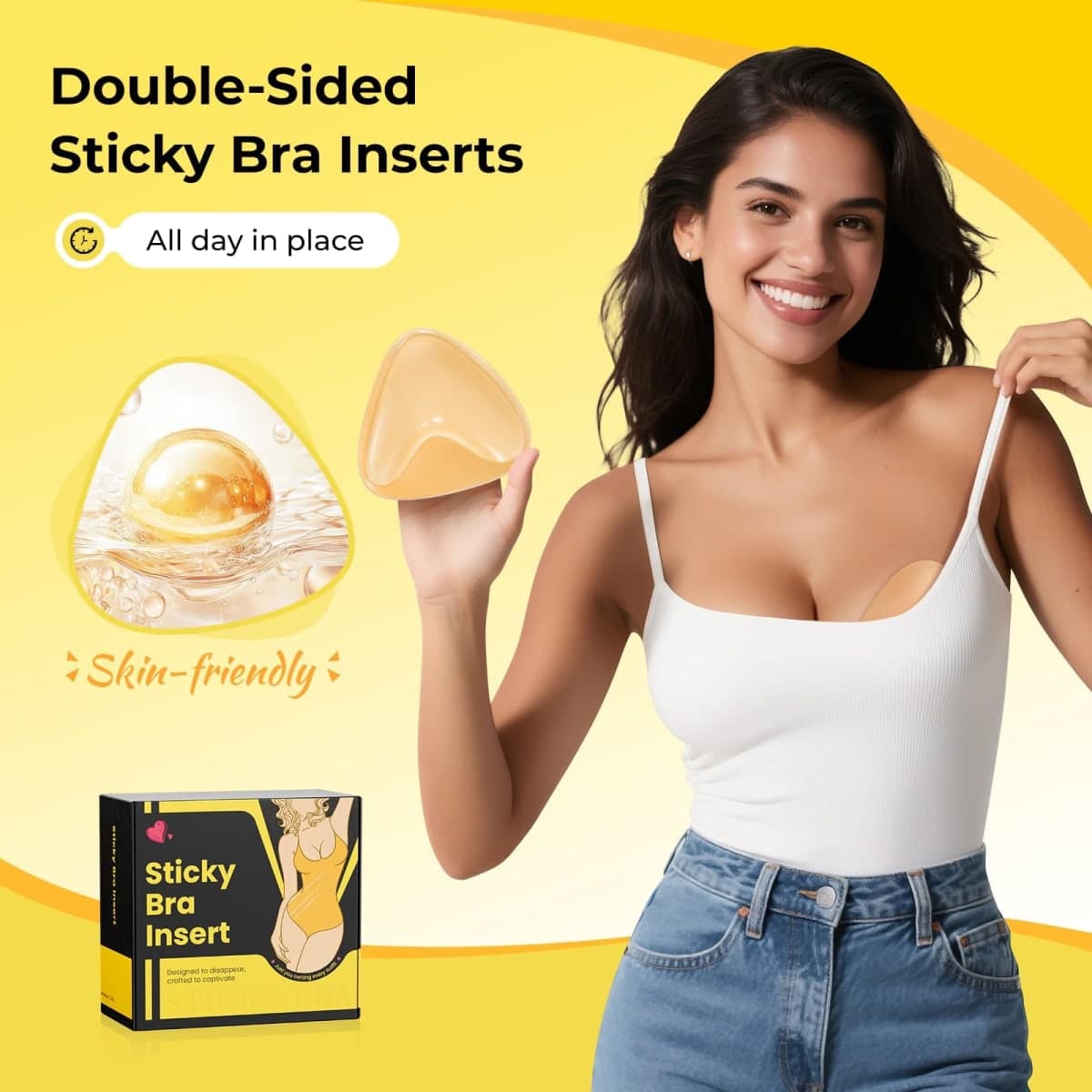 DesirTop Double Sided Sticky Bra Push Up, Invisible Bra Pad Inserts for Large Breasts, Adhesive Bra for Bikini Swimsuit (Beige, Medium) thumbnail 2
