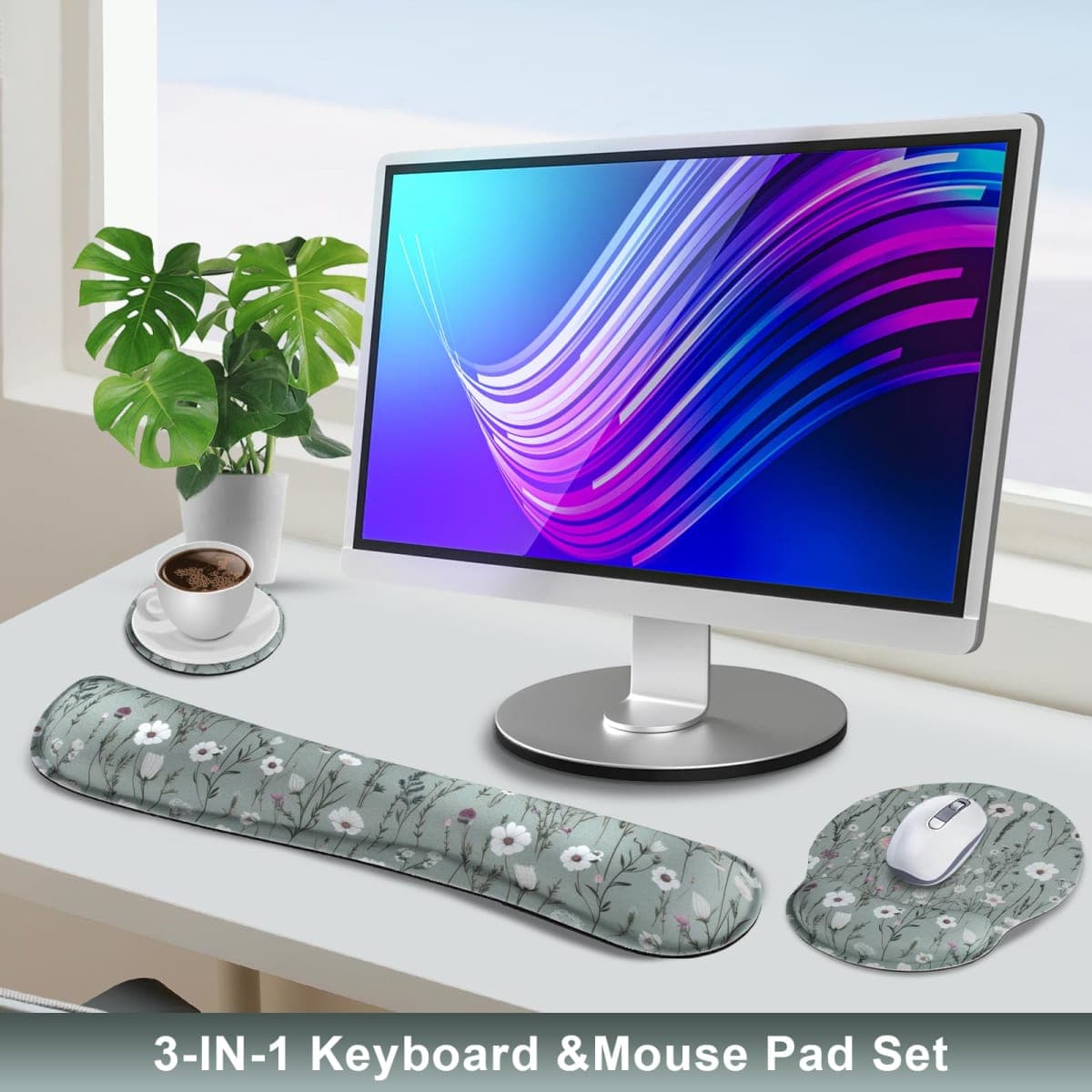 MOLNESO Pink Cherry Blossom Mouse Pad with Wrist Rest and Keyboard Wrist Rest Set, Sakura Floral Ergonomic Memory Foam Mouse Pad Set for Women, Girls, Office, School thumbnail 2