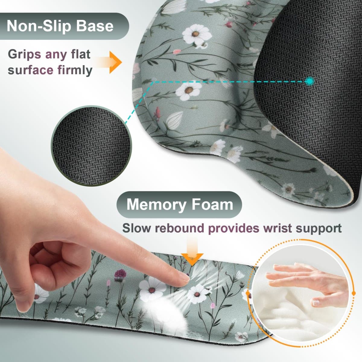 MOLNESO Pink Cherry Blossom Mouse Pad with Wrist Rest and Keyboard Wrist Rest Set, Sakura Floral Ergonomic Memory Foam Mouse Pad Set for Women, Girls, Office, School thumbnail 5