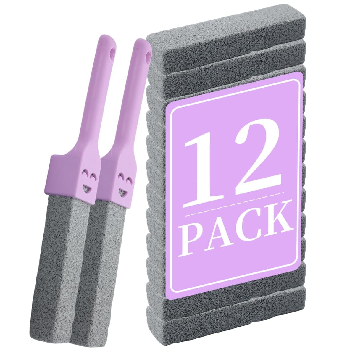 12 Pack Pumice Stones Scouring Sticks with 2 Handles, Pumice Scouring Pad Pumice Stick Cleaner for Cleaning Toilet, Bathtubs, Kitchen Sink, Grill, Household — image 1
