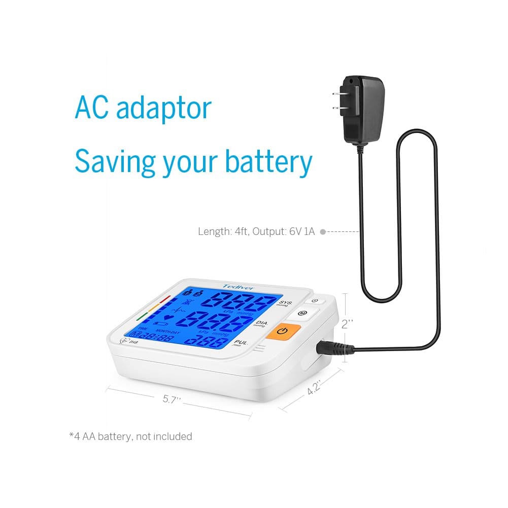 Tediver Digital Blood Pressure Monitor, Large Cuff 0.7-1.3 Feet, Electric Upper Arm Blood Pressure Machine with Electric Powered Charger and Device Case, Backlight LCD Screen, 2 Year Warranty thumbnail 3