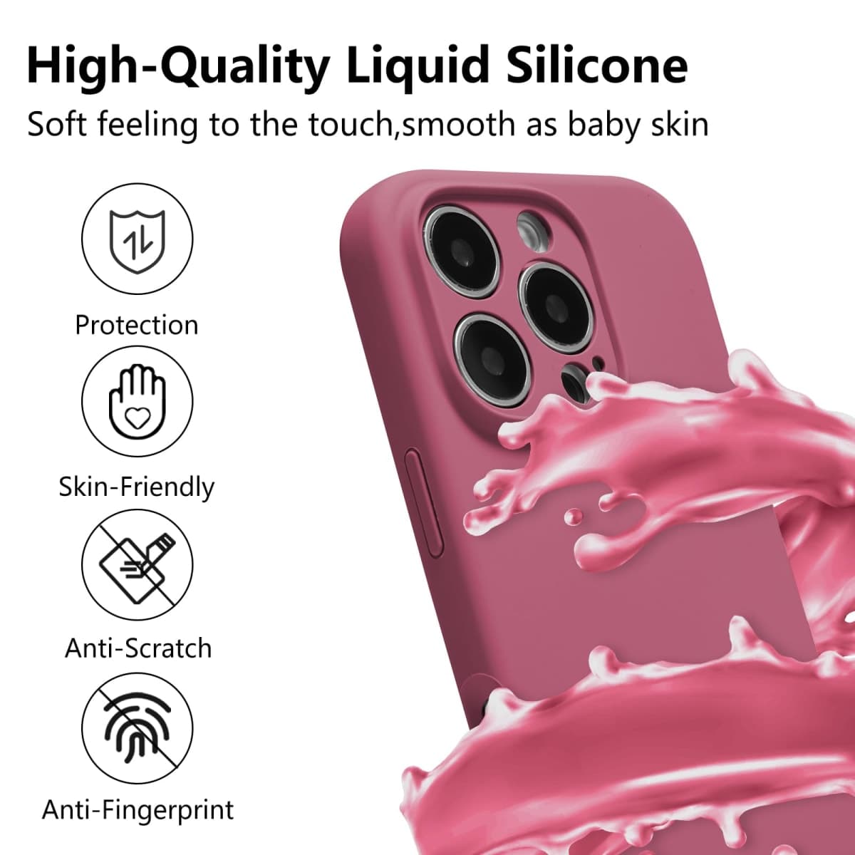 UCASONG for iPhone 16 Pro Case Silicone,with [Full Camera Protection][Soft Anti-Scratch Microfiber Lining],Liquid Silicone Ultra Slim Shockproof Phone Case for Men Women Girls-Wine Red thumbnail 2