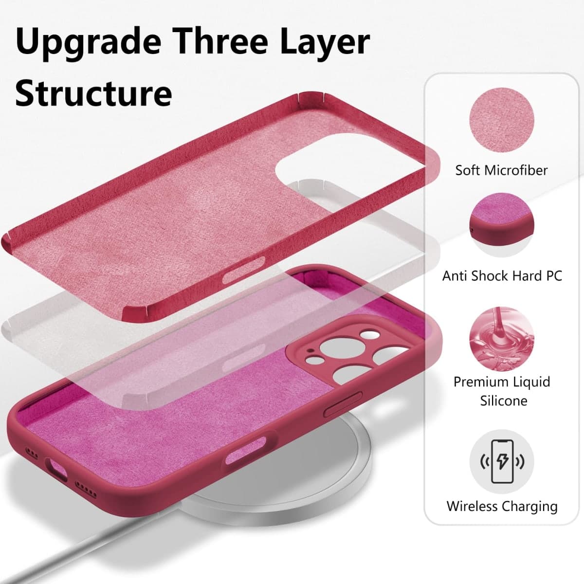 UCASONG for iPhone 16 Pro Case Silicone,with [Full Camera Protection][Soft Anti-Scratch Microfiber Lining],Liquid Silicone Ultra Slim Shockproof Phone Case for Men Women Girls-Wine Red thumbnail 3