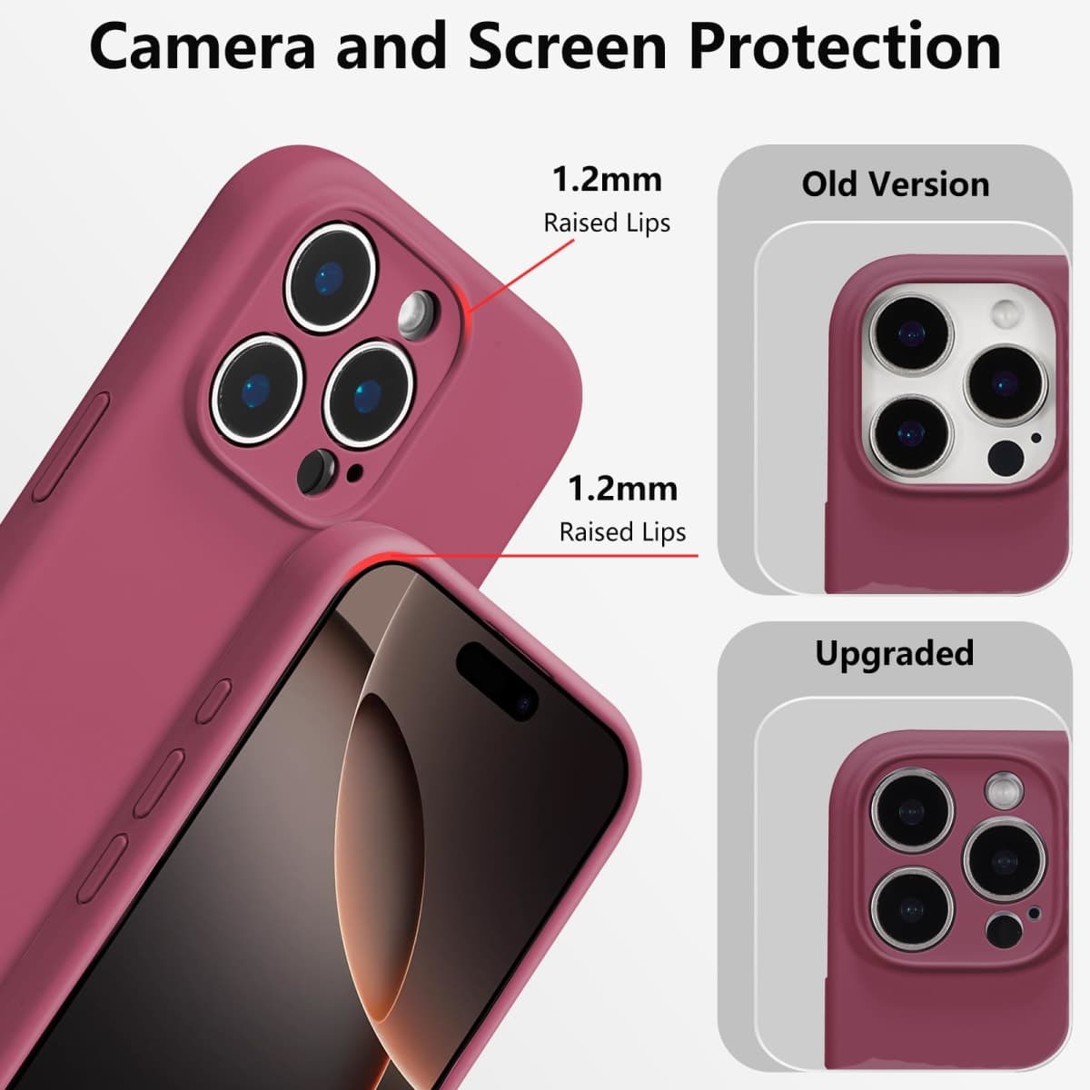 UCASONG for iPhone 16 Pro Case Silicone,with [Full Camera Protection][Soft Anti-Scratch Microfiber Lining],Liquid Silicone Ultra Slim Shockproof Phone Case for Men Women Girls-Wine Red thumbnail 4