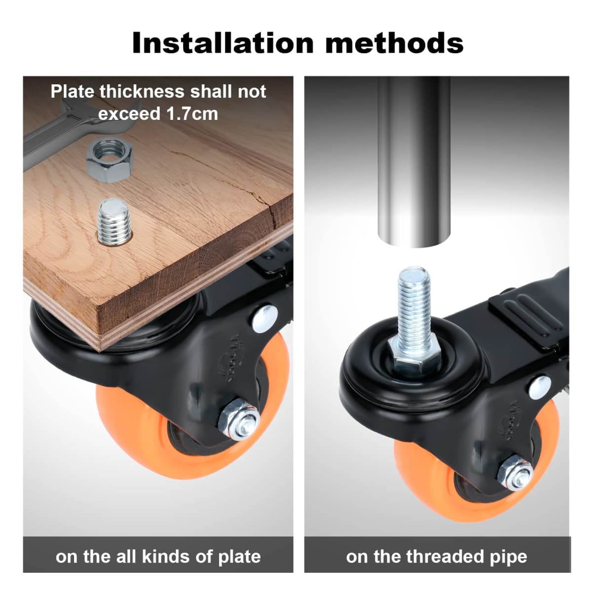 2" Stem Caster Wheels M10 Safety Dual Locking 600Lbs Heavy Duty Threaded Stem Casters No Noise Swivel Castors with Brakes for Cart Furniture thumbnail 3