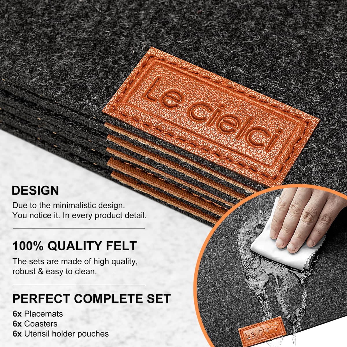 Place Mats Set of 6 Placemats, 6 Coasters and 6 Cutlery Bags. Non Slip Heat Resistant Felt Table Mats Washable Place Mats for Dinner Party Table Decoration thumbnail 4