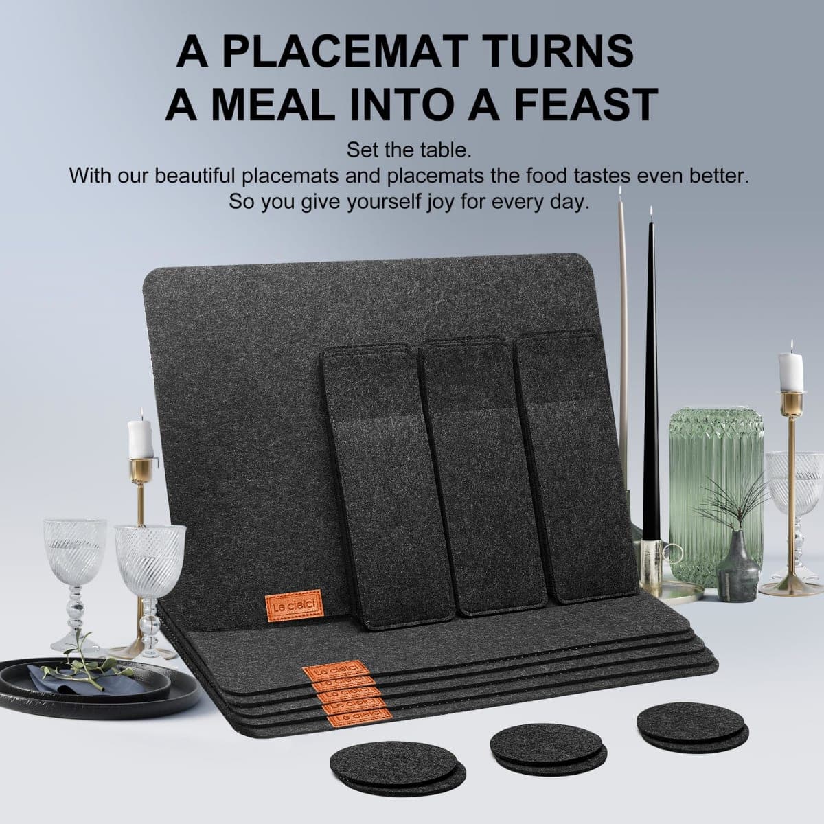 Place Mats Set of 6 Placemats, 6 Coasters and 6 Cutlery Bags. Non Slip Heat Resistant Felt Table Mats Washable Place Mats for Dinner Party Table Decoration thumbnail 5