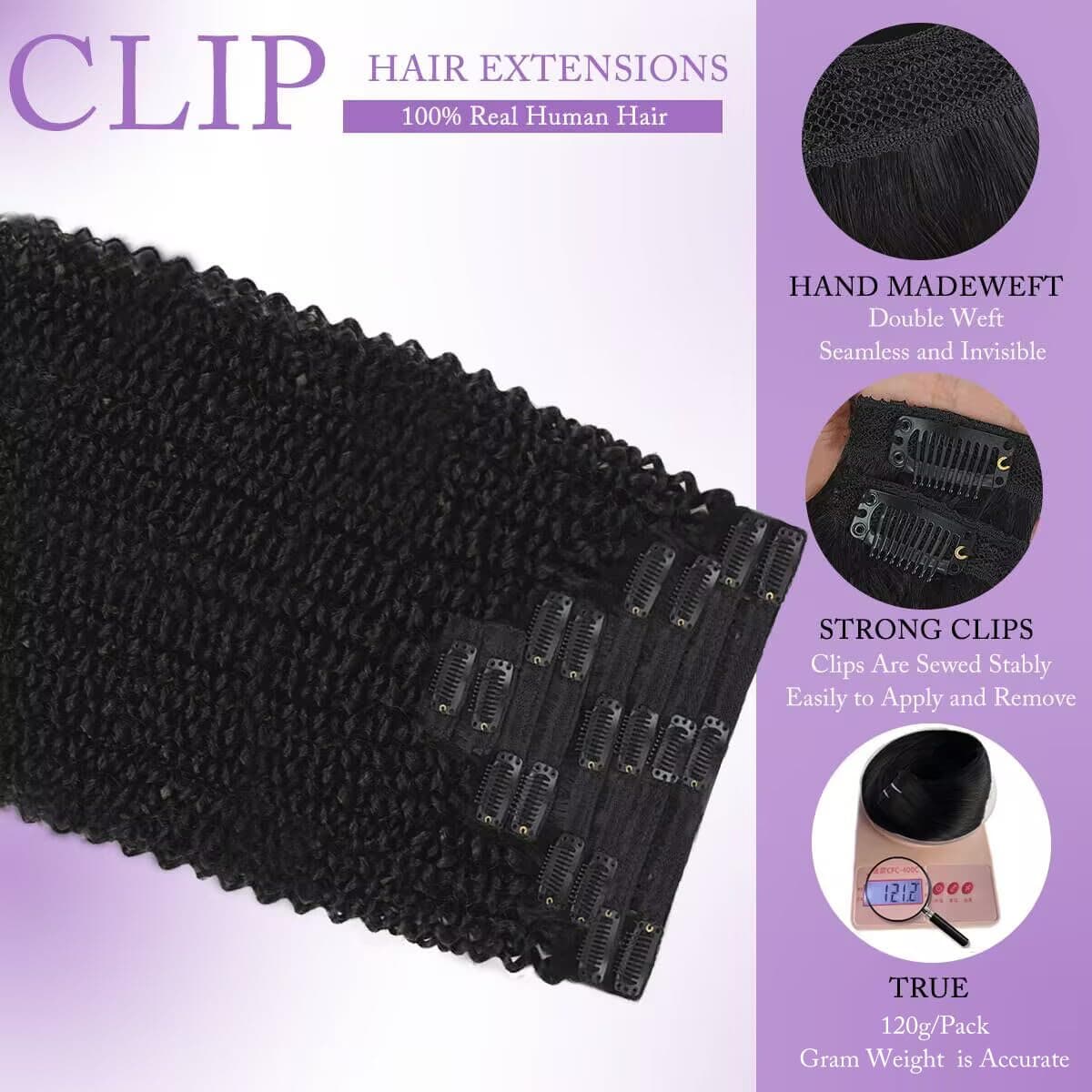 Burmese Curly Clip in Hair Extensions Real Human Hair Brazilian Hair Clip ins for Black Women Spirally Curly Classic Clips Ins with 8PCs 18Clips 120g Natural Black (Burmese curly #1B, 20 Inch) thumbnail 4