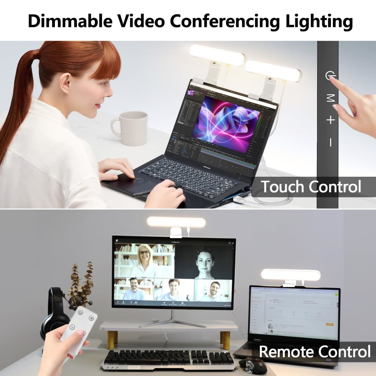 yAyusi Dual-lamp Video Conference Lighting, LED Streaming Light with Remote and Touch Control, Zoom Lighting for Computer,Webcam Laptop Monitor Ring Light for Video Calls/Zoom Meetings/Video Recording thumbnail 2