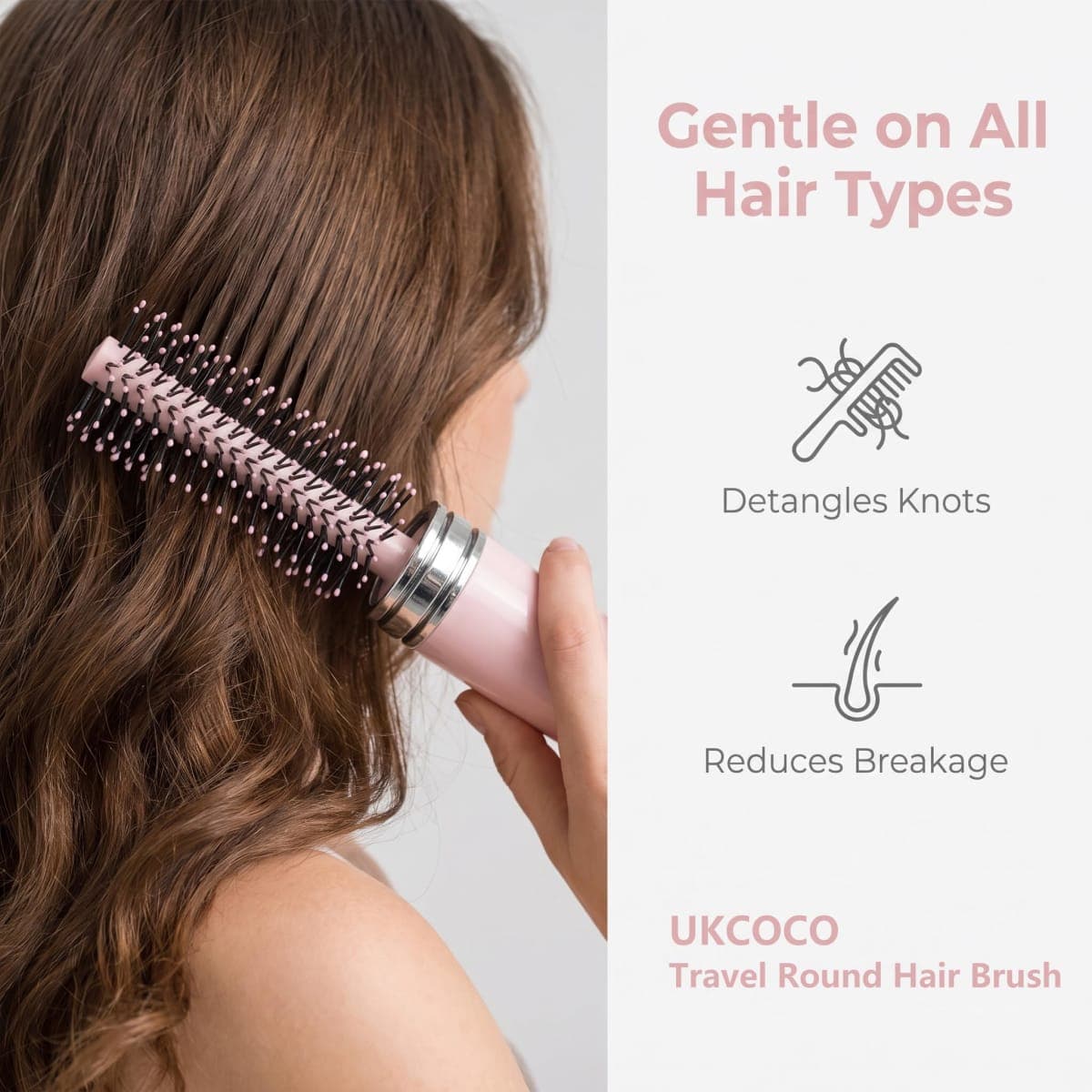 UKCOCO Retractable Travel Round Hair Brush, Compact Mini HairBrush for Blowout & Styling, Portable Detangling Round Brush for Bangs, Curling, Straightening, Thick and Thin Hair, Pink thumbnail 3