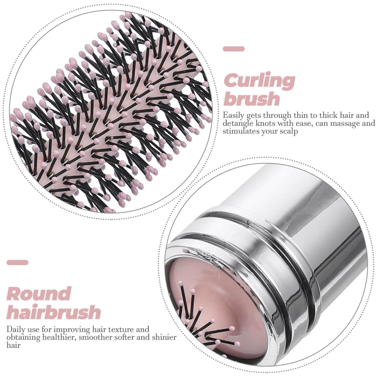 UKCOCO Retractable Travel Round Hair Brush, Compact Mini HairBrush for Blowout & Styling, Portable Detangling Round Brush for Bangs, Curling, Straightening, Thick and Thin Hair, Pink thumbnail 4