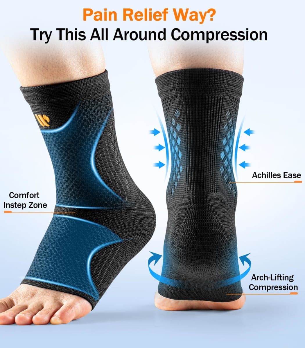 WHCOOL Ankle Brace For Women Men, 3D Knit Compression Sleeve Socks w/Wide Fish Silk Straps, Foot Support for Plantar Fasciitis Relief, Achilles Tendonitis, Sprain, Sports,1 Pair,Black,S(24-28cm) thumbnail 2
