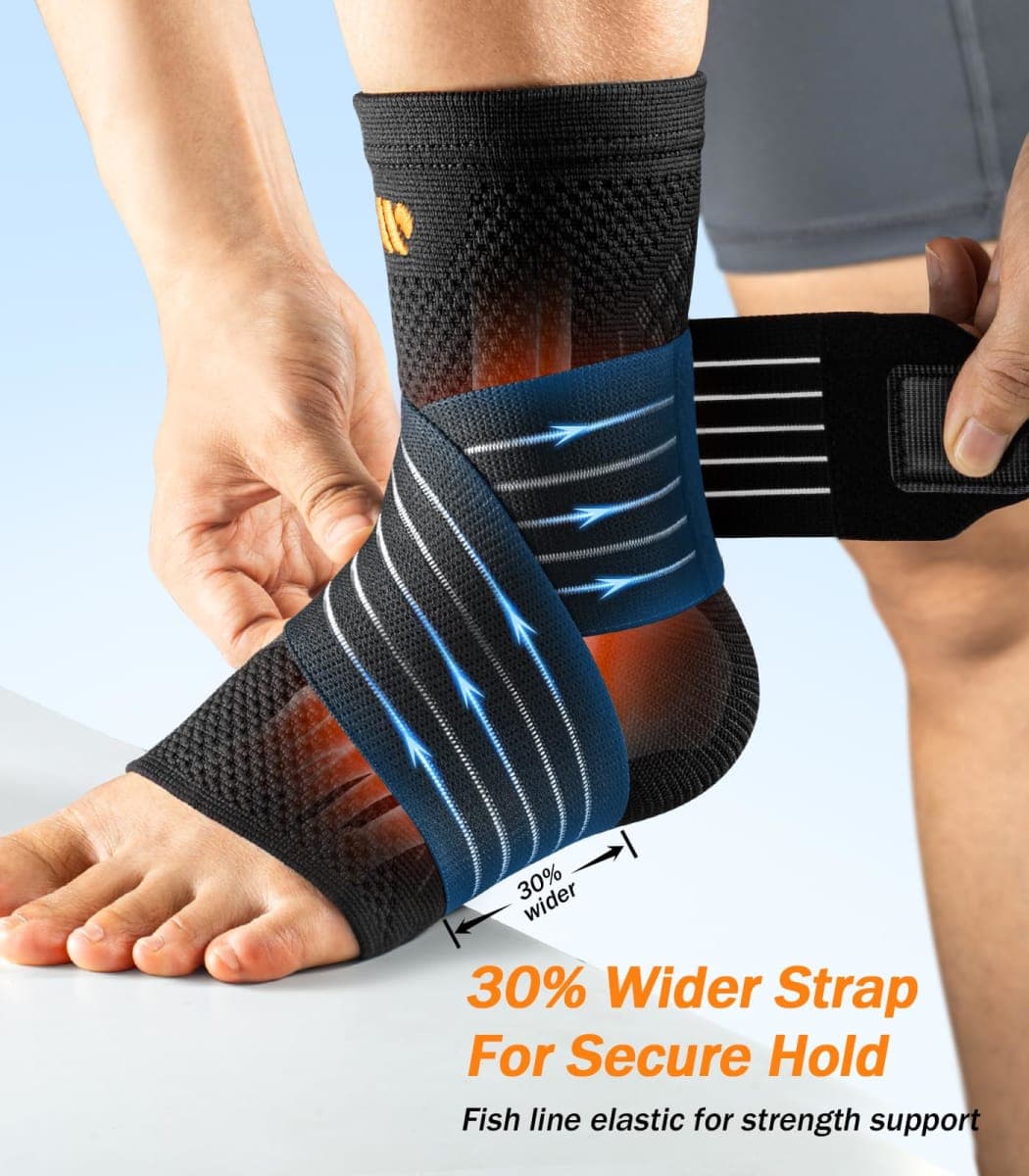 WHCOOL Ankle Brace For Women Men, 3D Knit Compression Sleeve Socks w/Wide Fish Silk Straps, Foot Support for Plantar Fasciitis Relief, Achilles Tendonitis, Sprain, Sports,1 Pair,Black,S(24-28cm) thumbnail 3