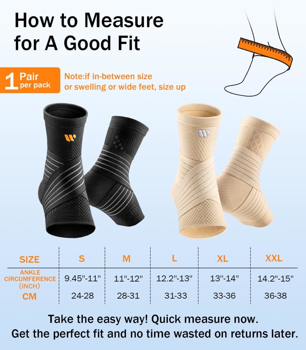 WHCOOL Ankle Brace For Women Men, 3D Knit Compression Sleeve Socks w/Wide Fish Silk Straps, Foot Support for Plantar Fasciitis Relief, Achilles Tendonitis, Sprain, Sports,1 Pair,Black,S(24-28cm) thumbnail 5