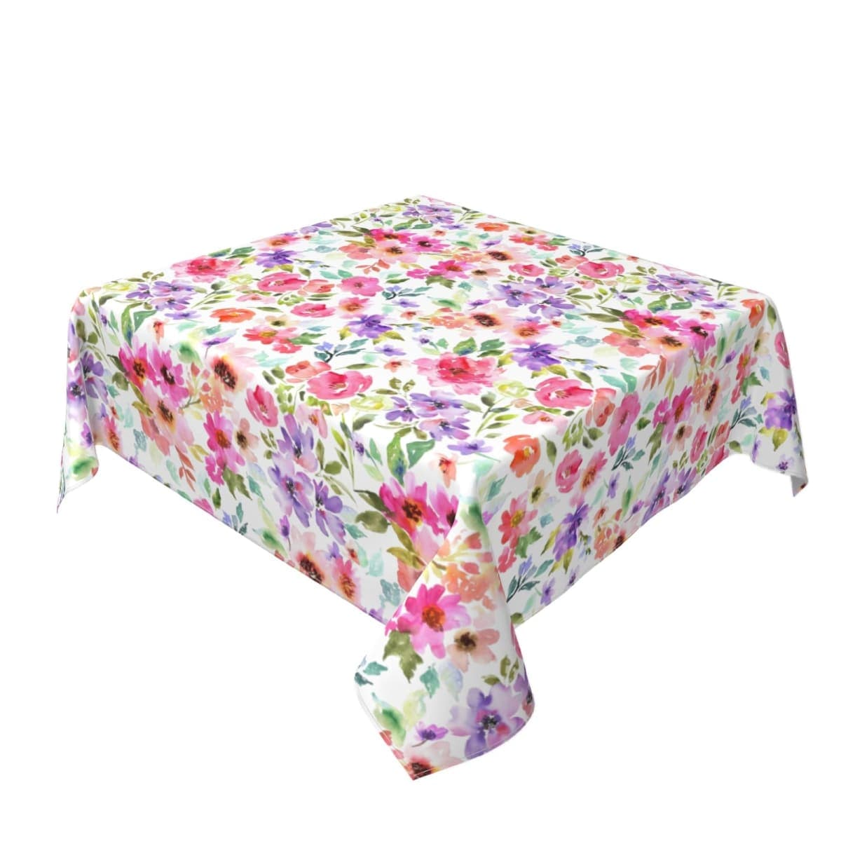 Spring Floral Square Tablecloth 52x52 Inch Green Pink Purple Watercolor Flower Decorative Summer Table Cloth Washable Fabric Farmhouse Seasonal Tablecloths for Home Kitchen Party Dinner Decor — image 1