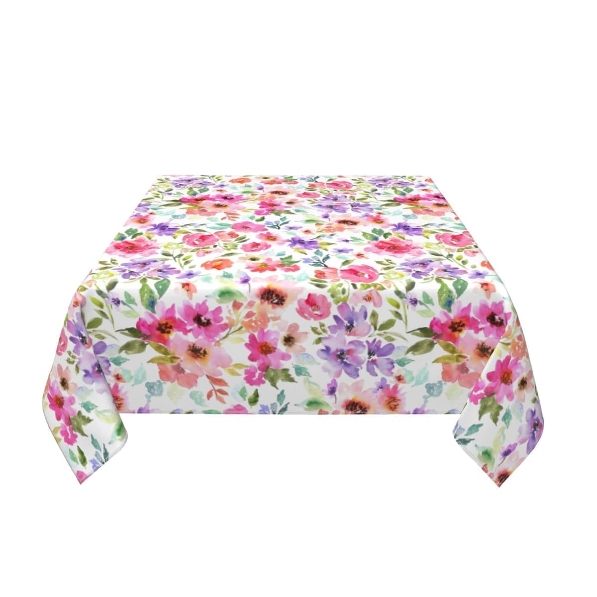 Spring Floral Square Tablecloth 52x52 Inch Green Pink Purple Watercolor Flower Decorative Summer Table Cloth Washable Fabric Farmhouse Seasonal Tablecloths for Home Kitchen Party Dinner Decor thumbnail 3