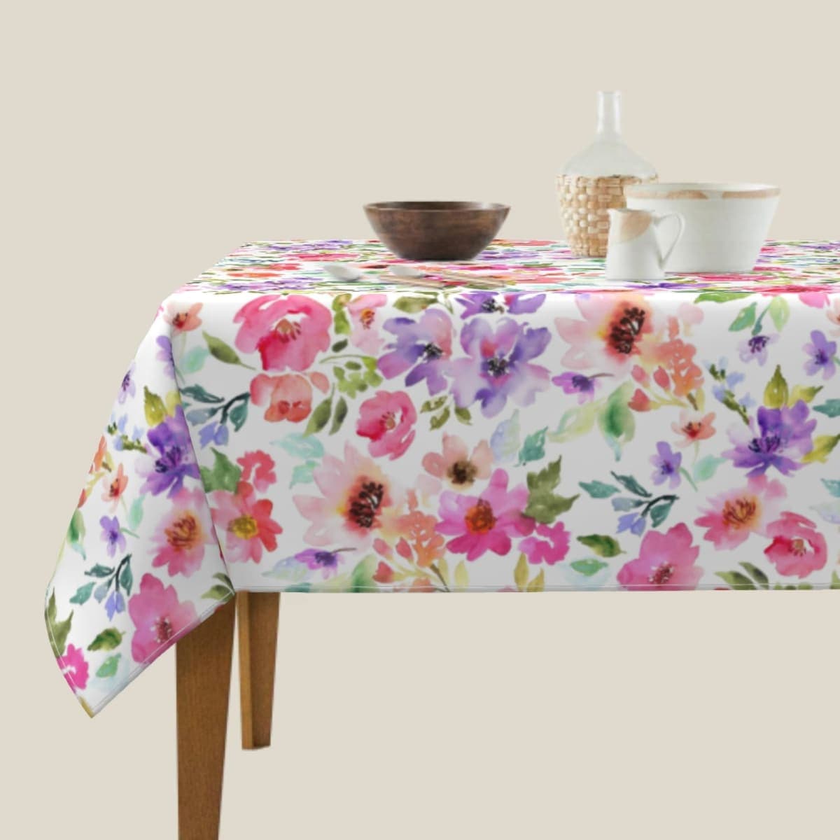 Spring Floral Square Tablecloth 52x52 Inch Green Pink Purple Watercolor Flower Decorative Summer Table Cloth Washable Fabric Farmhouse Seasonal Tablecloths for Home Kitchen Party Dinner Decor thumbnail 4