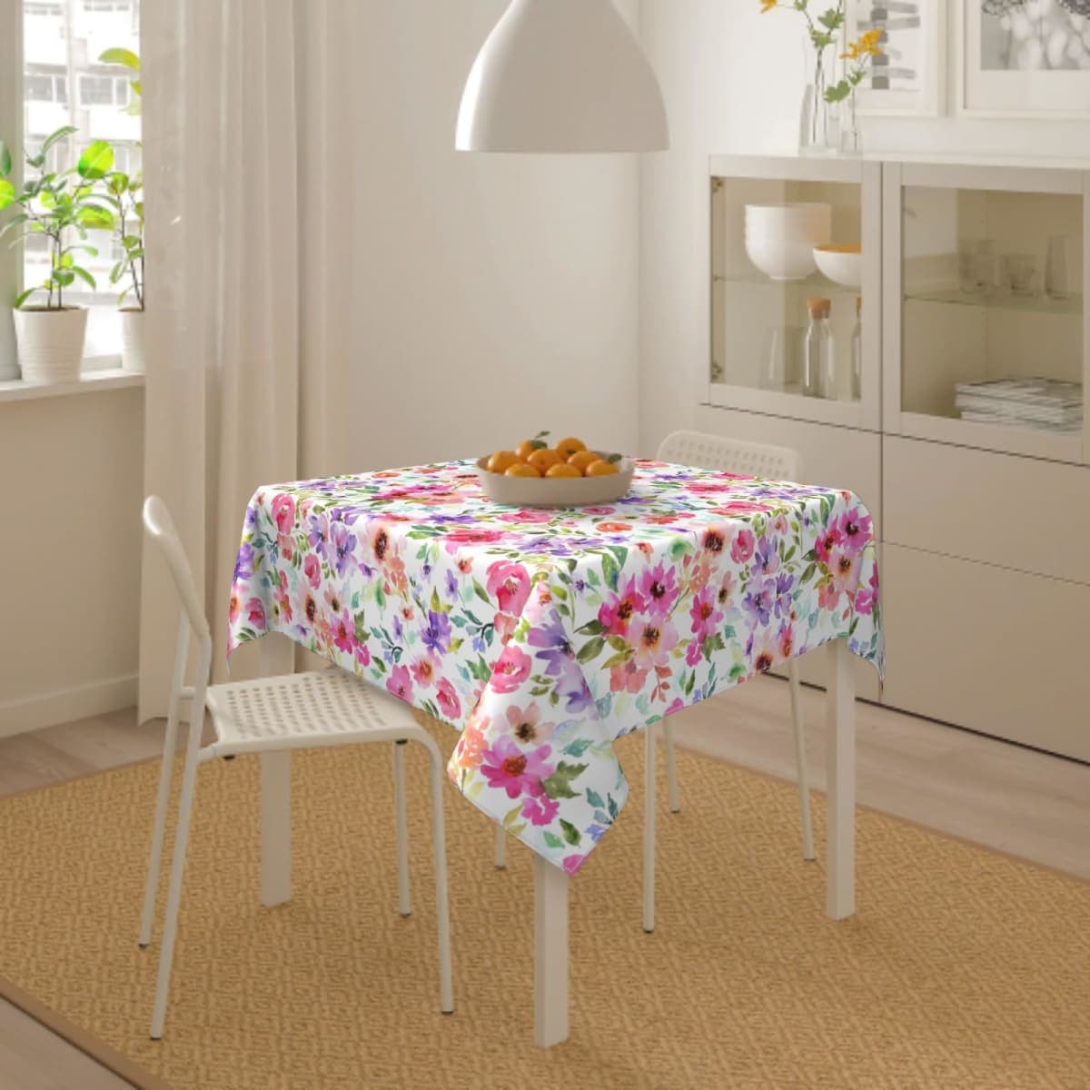 Spring Floral Square Tablecloth 52x52 Inch Green Pink Purple Watercolor Flower Decorative Summer Table Cloth Washable Fabric Farmhouse Seasonal Tablecloths for Home Kitchen Party Dinner Decor thumbnail 5