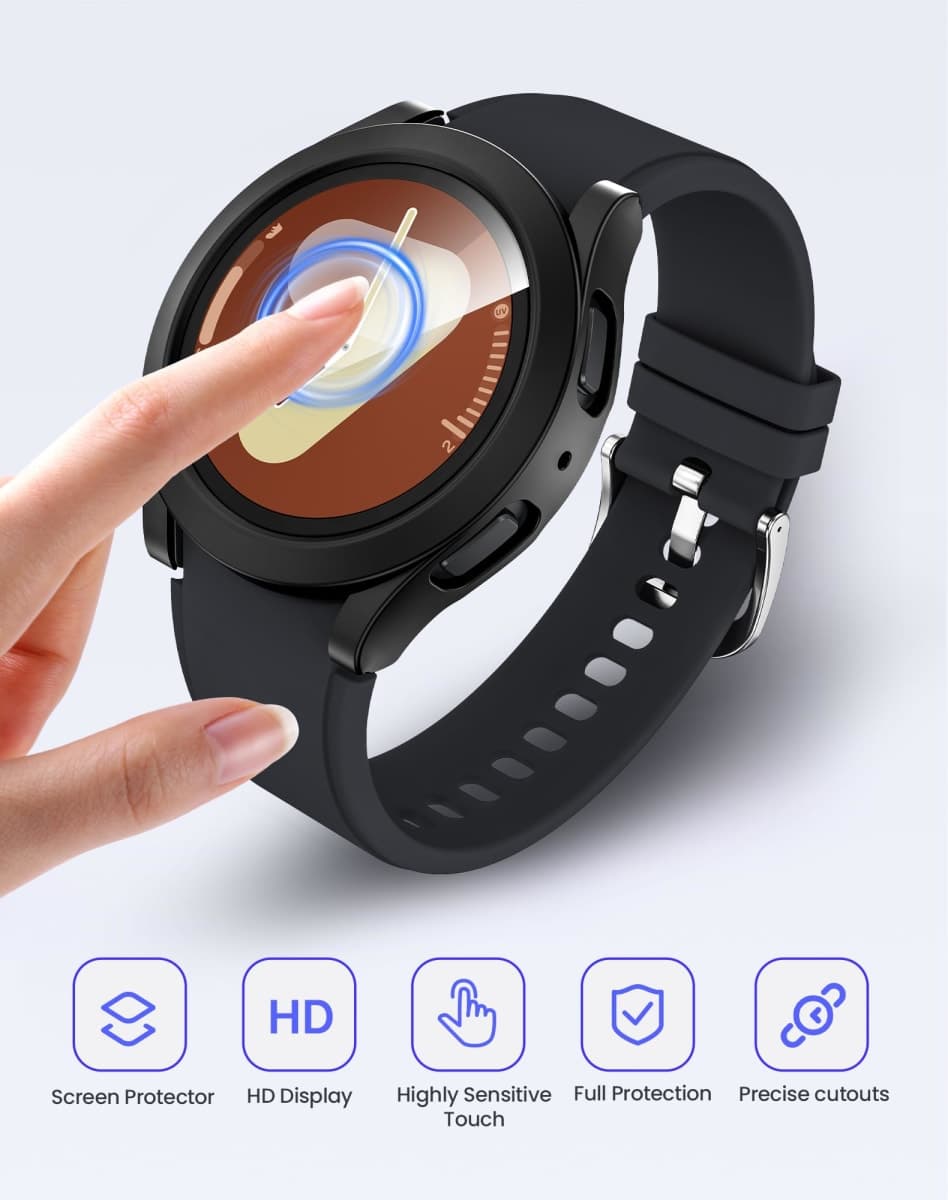 Goton Waterproof Case for Samsung Galaxy Watch 7 Screen Protector 44mm with Tempered Glass, 1-Pack Hard PC Cover Bumper for Galaxy Watch7 – No Fog, Touch-Responsive, Black thumbnail 5