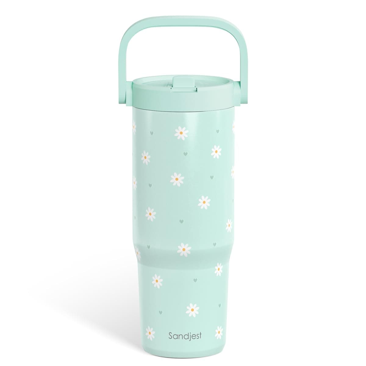Daisy Stainless Steel Straw Lid Tumbler 30oz with Carry Handle for Women Girls, Insulated Travel Coffee Cup, Gift for Sports Outdoor Workout Christmas Birthday (Mint) — image 1