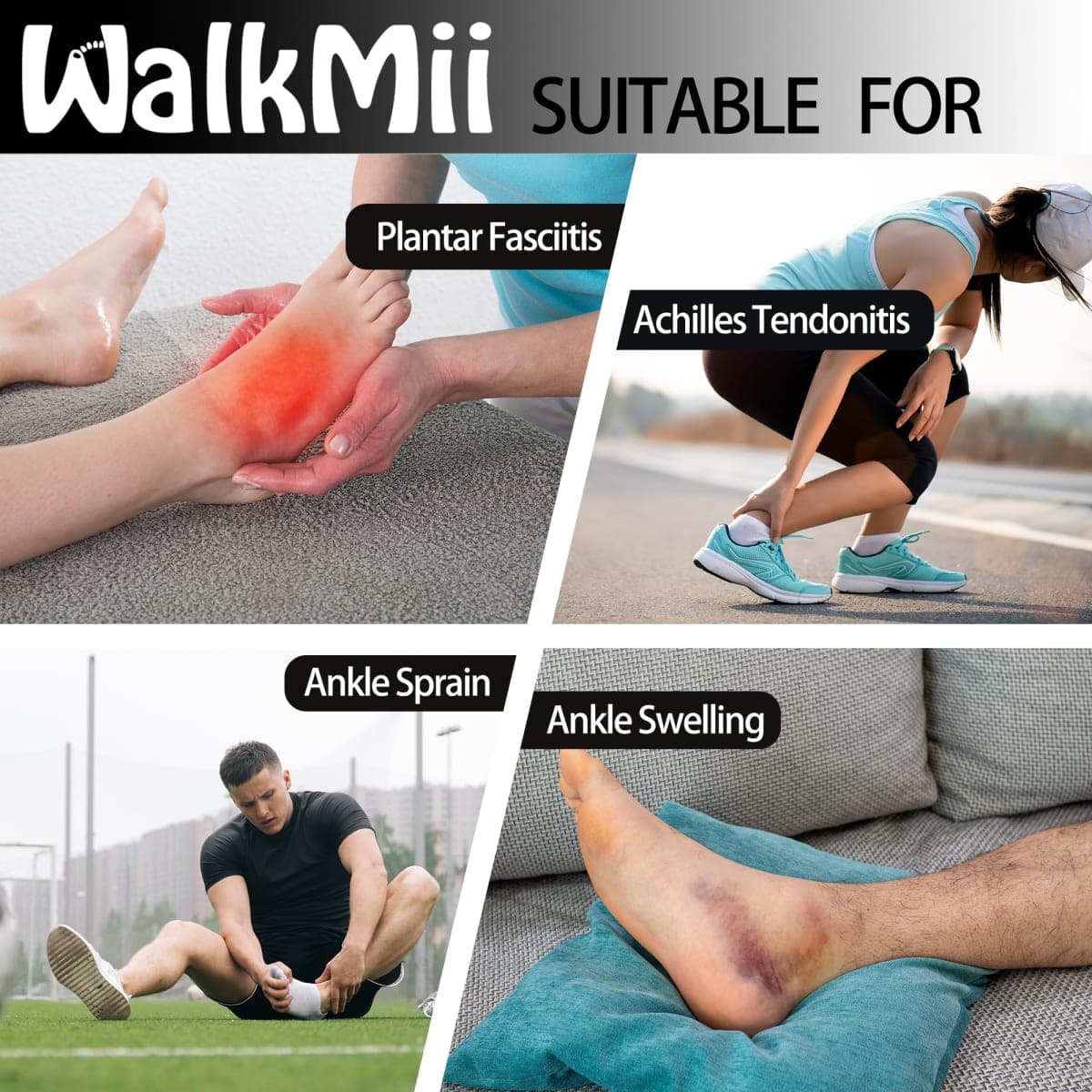 WalkMii Ankle Compression Sleeves (1 Pair)-Ankle Brace for Achilles Tendonitis, Sprain, Pain Relief, Plantar Fasciitis Ankle Support Socks with Adjustable Strap for Women & Men-M thumbnail 4