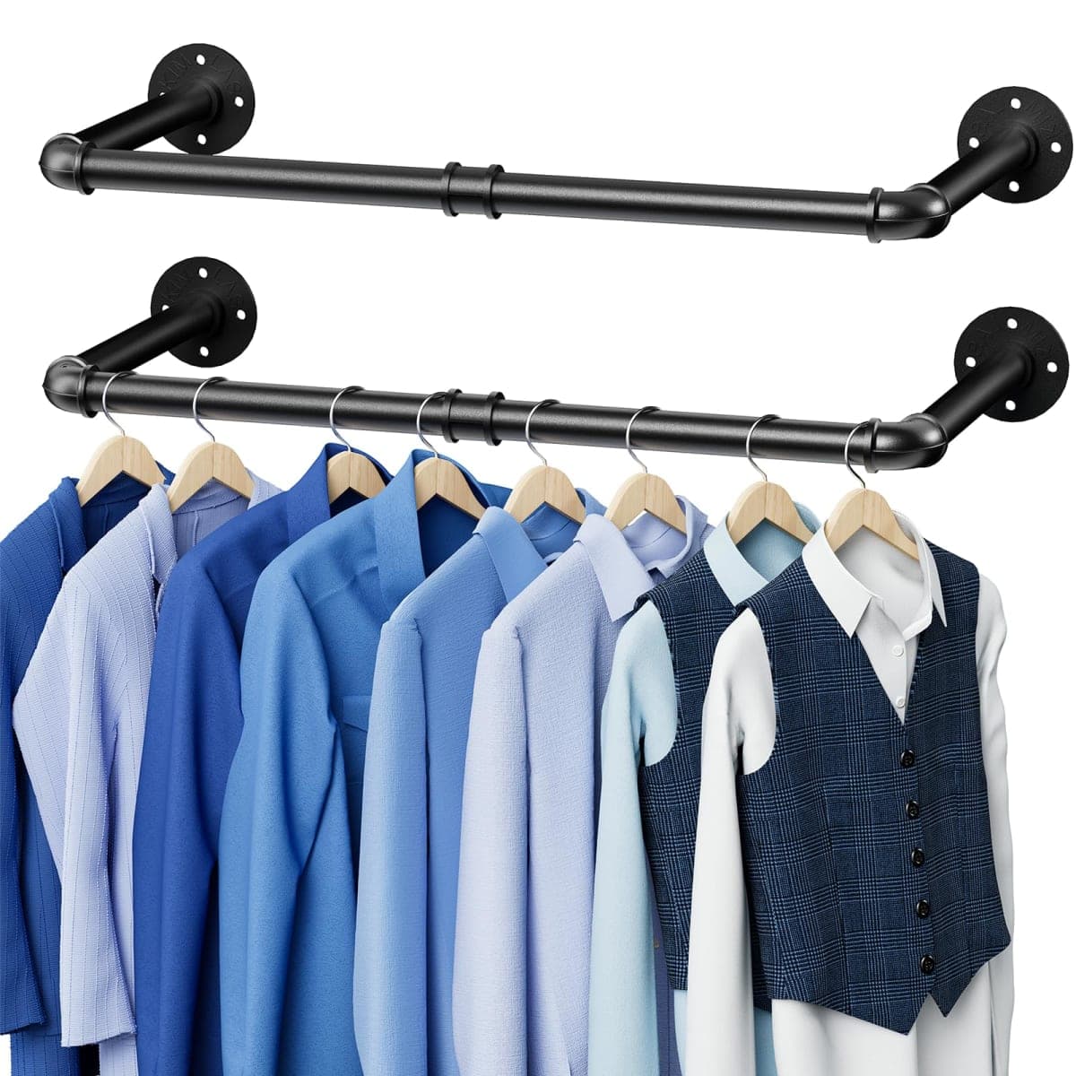 Abiglifty Vintage Clothes Rack, 58" Industrial Pipe Wall Mount Garment Rack, Heavy Duty Garment Rack, Industrial Pipe Clothes Rack for Home Retail Display Closet Storage (2) — image 1
