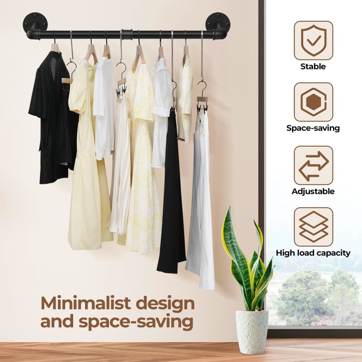 Abiglifty Vintage Clothes Rack, 58" Industrial Pipe Wall Mount Garment Rack, Heavy Duty Garment Rack, Industrial Pipe Clothes Rack for Home Retail Display Closet Storage (2) thumbnail 4