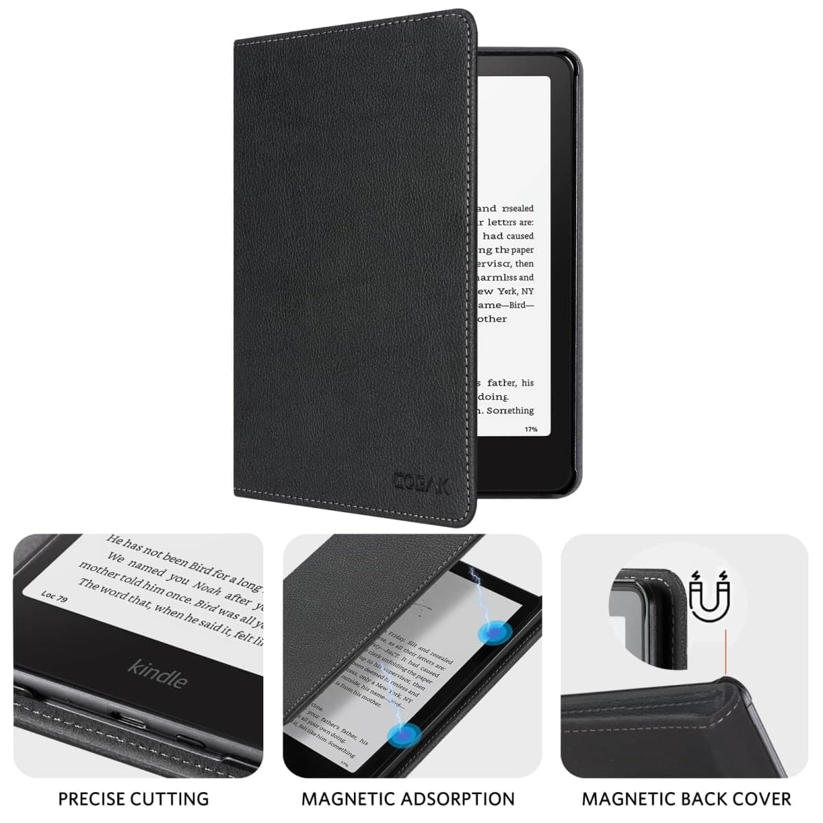 CoBak Case with Stand for Kindle Paperwhite 12th Gen 2024 Released (7") & Kindle Colorsoft Signature Edition - Durable PU Leather Cover with Auto Sleep Wake, Card Slot, Hand Strap Feature, Black thumbnail 5