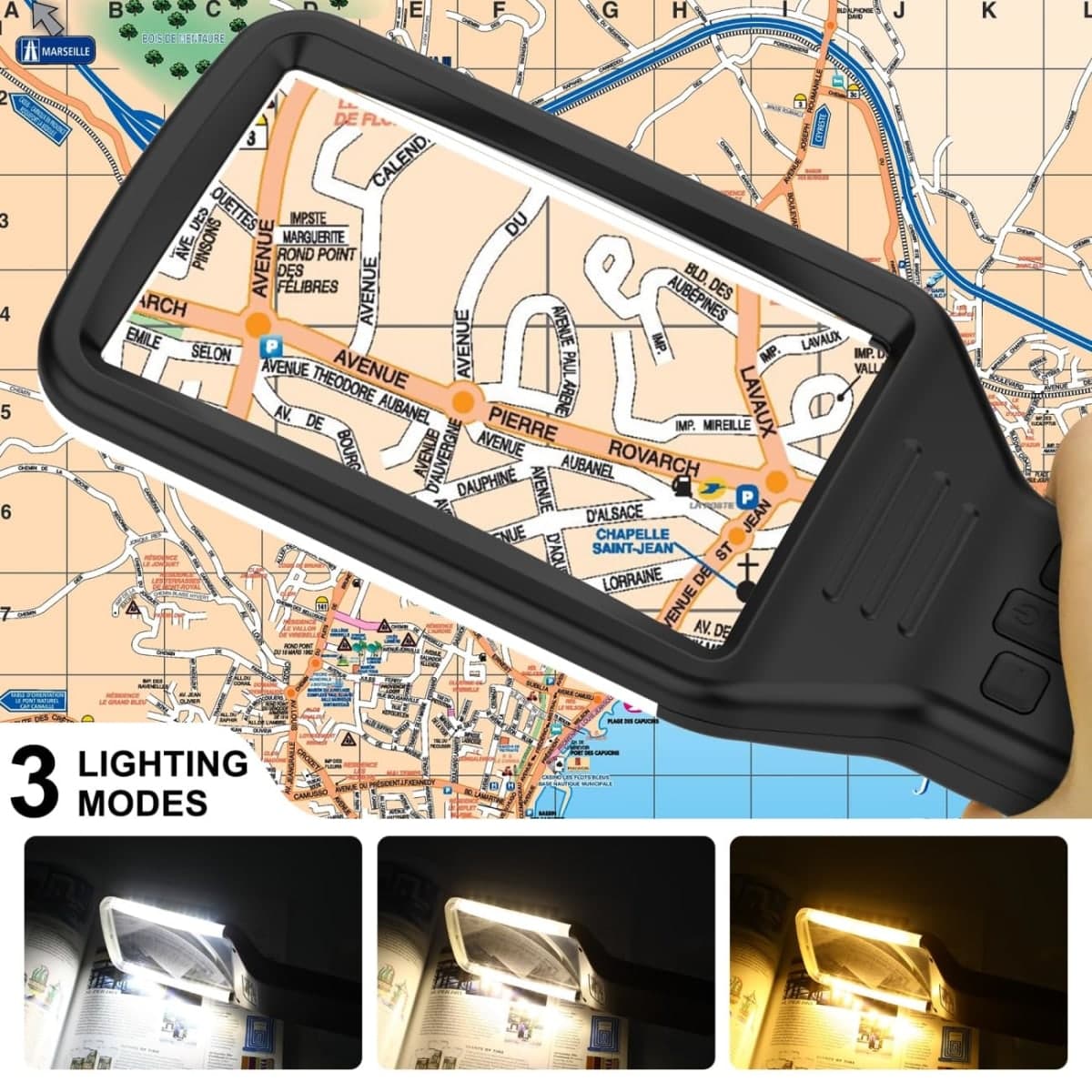 EVESVO 15X Magnifying Glass with Light for Reading, Real Glass Lens, 3 Color Modes Dimmable, LED Lighted Handheld Page Magnifier for Reading Small Prints, Seniors Low Vision Macular Degeneration thumbnail 3