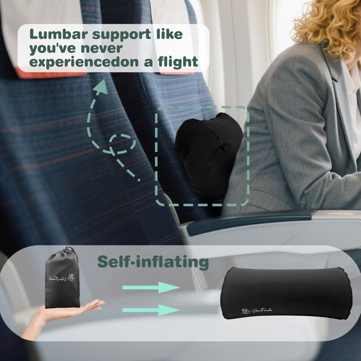 SSS·UrbanForests Inflatable Neck and Lumbar Support Pillow with Adjustable Straps for Travel and Office Use thumbnail 2