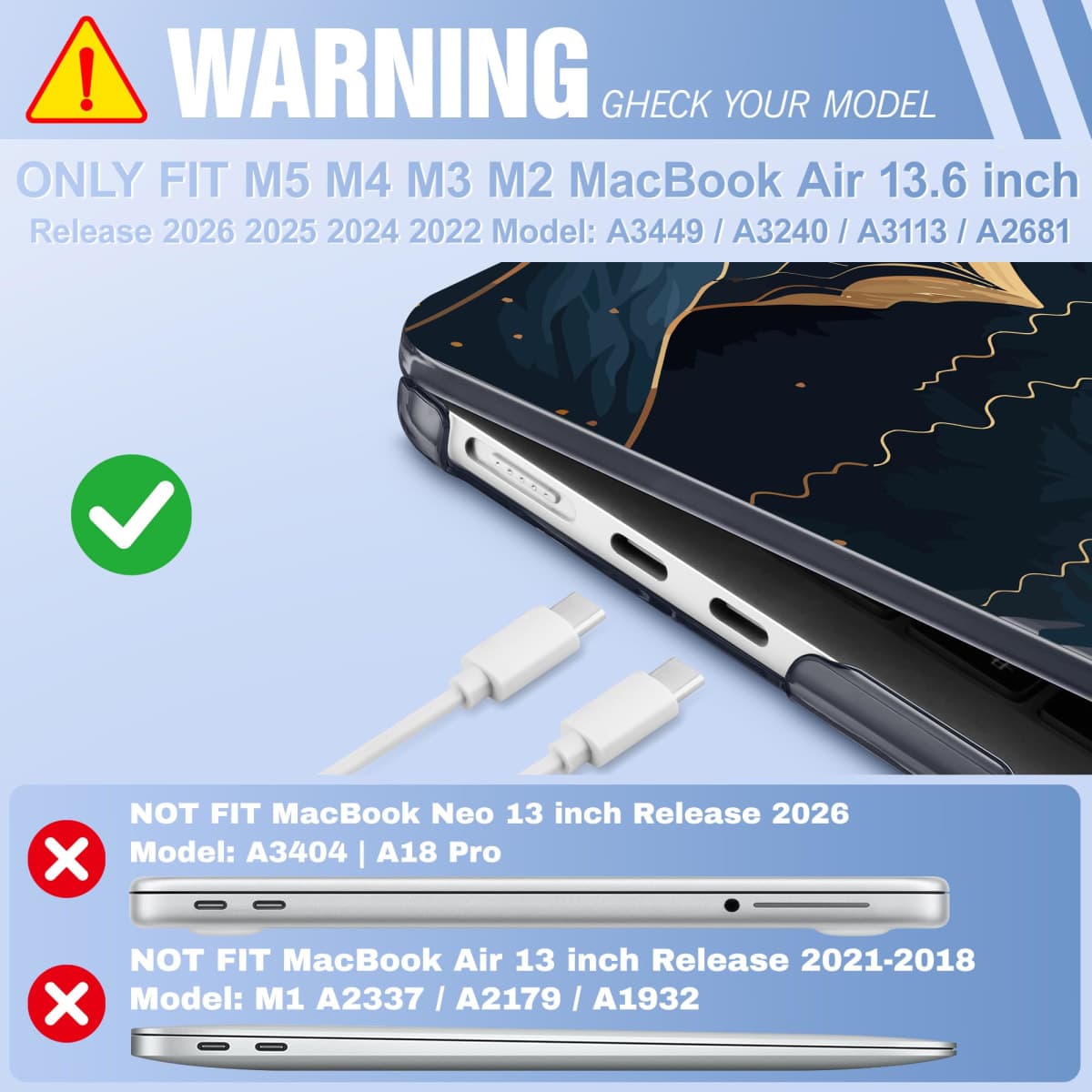 May Chen for M5 MacBook Air 13.6 Inch Case 2026 2025 2024-2022 Release M5 A3449 M4 A3240 M3 A3113 M2 A2681, Plastic Hard Shell Case for MacBook Air 13.6" with Retina Display, Starry Mountain thumbnail 2