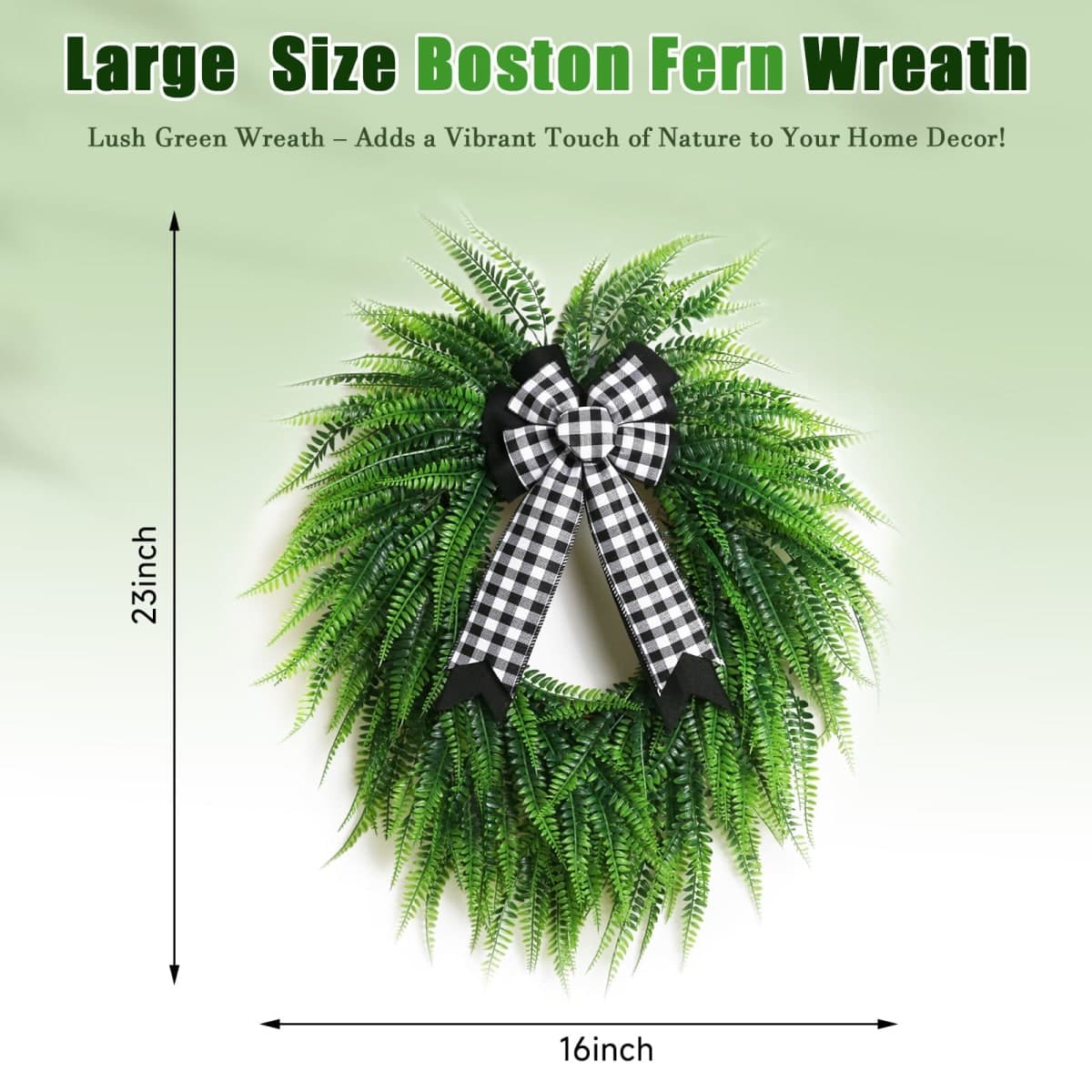 Wreaths for Front Door,24" Spring Summer Greenery Boston Fern Leaf for Outdoor Wreath Home Farmhouse Wall Window Decor thumbnail 2
