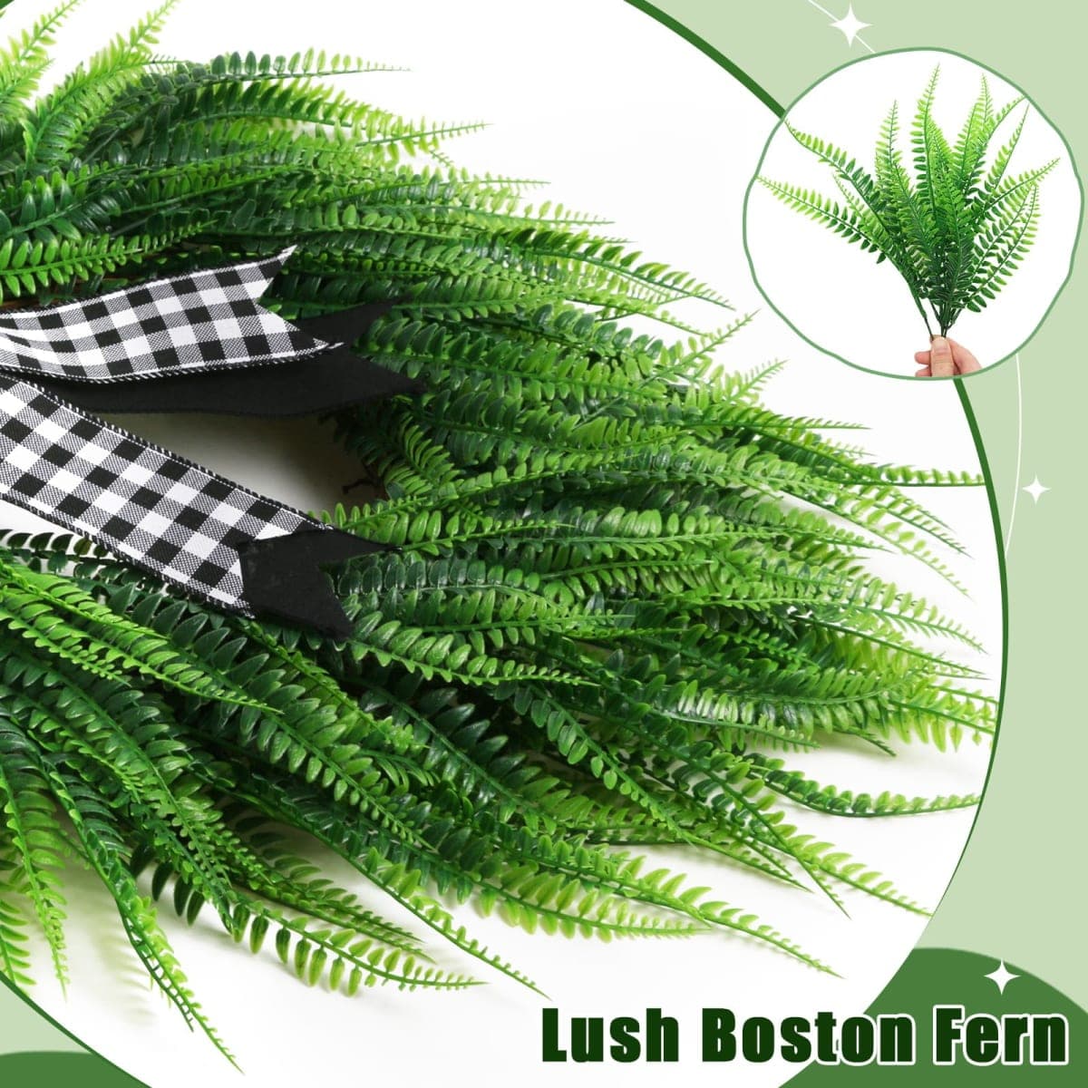 Wreaths for Front Door,24" Spring Summer Greenery Boston Fern Leaf for Outdoor Wreath Home Farmhouse Wall Window Decor thumbnail 3