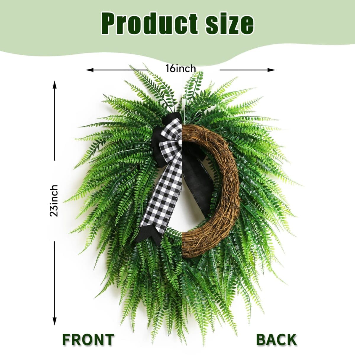 Wreaths for Front Door,24" Spring Summer Greenery Boston Fern Leaf for Outdoor Wreath Home Farmhouse Wall Window Decor thumbnail 4