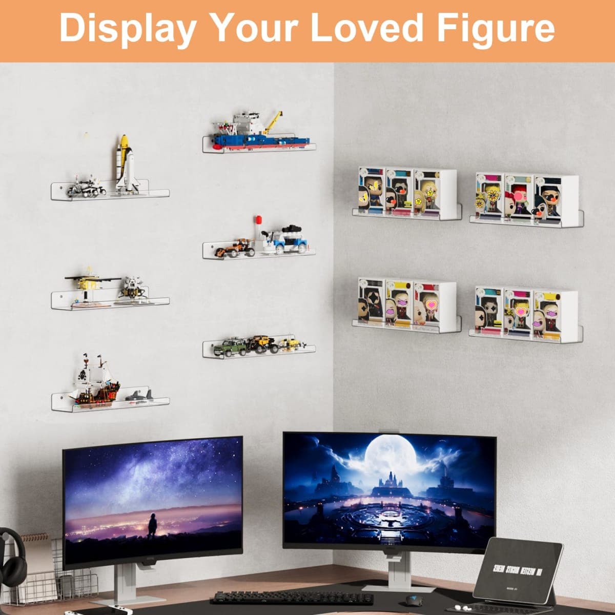 upsimples Clear Acrylic Shelves for Wall Storage, 15" Acrylic Floating Shelves Wall Mounted, Kids Bookshelf, Display Ledge for Bedroom, Living Room, Bathroom, Kitchen (10pack) thumbnail 3