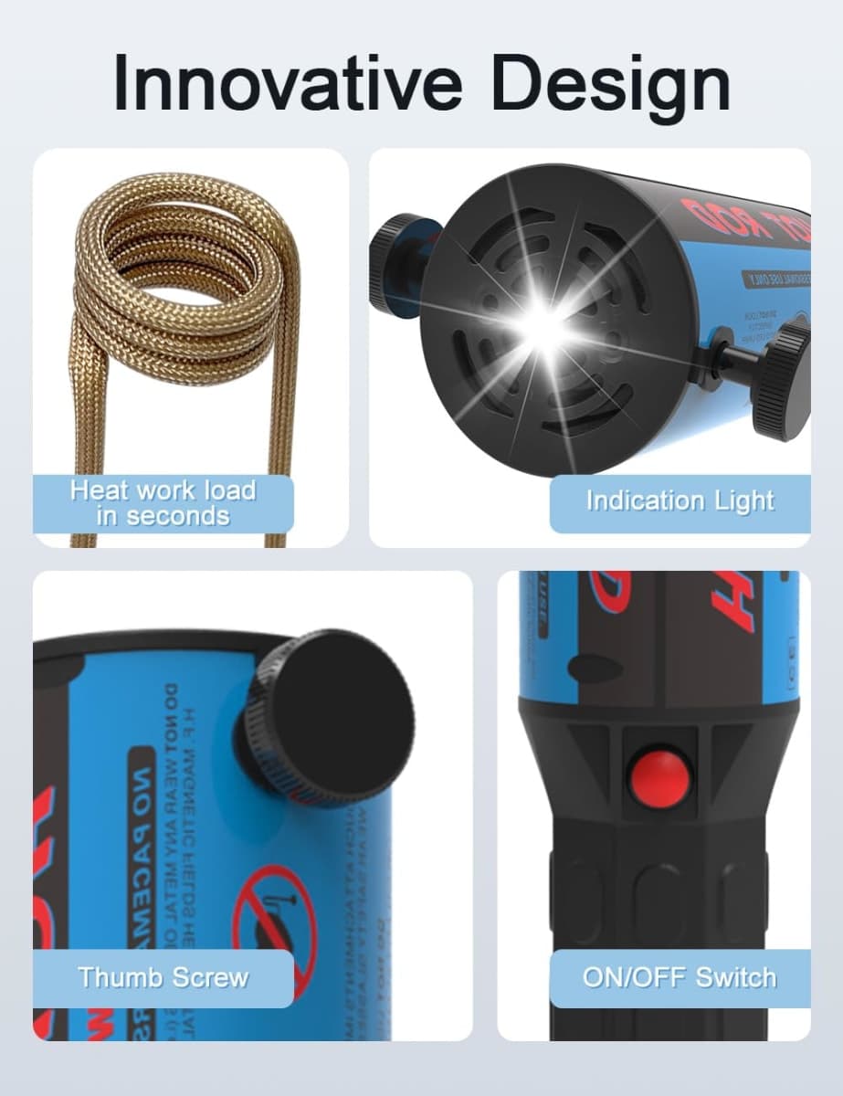 Pakowin Heater Induction Tool - 1200W 110V Handheld Heater Bolt Removal with 8 Coils and Portable Storage Box, handhotrod thumbnail 5