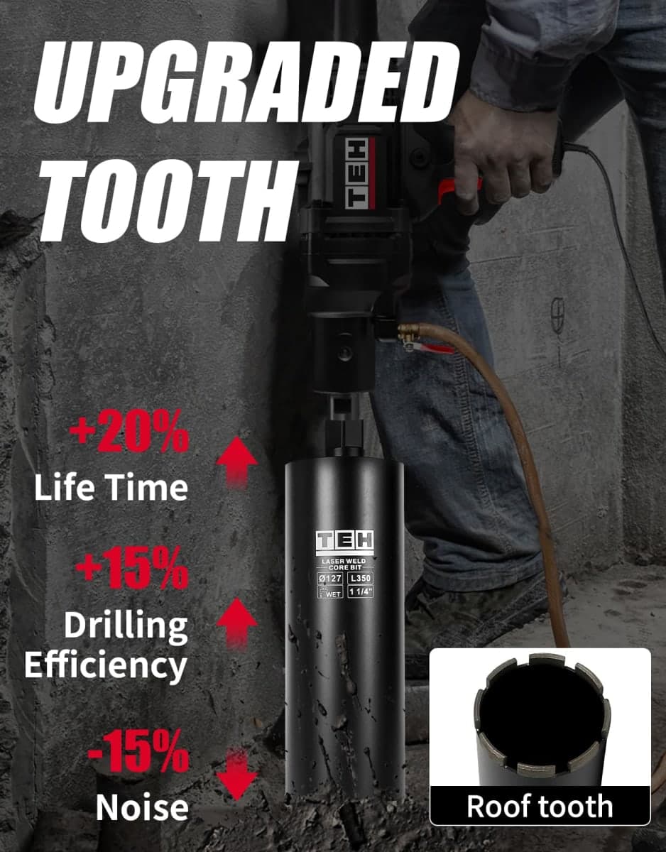 TEHify 3-1/2 Inch Wet Diamond Core Drill Bit, 1-1/4" Thread, 14" Drilling Depth, Fast-Cutting Hole Saw for Reinforced Concrete, Block & Hard Masonry thumbnail 2