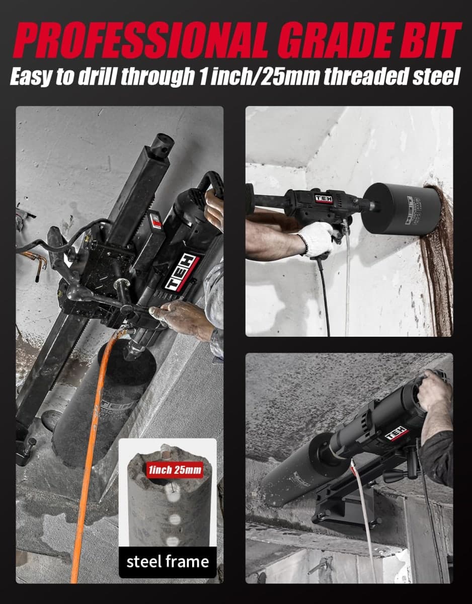 TEHify 3-1/2 Inch Wet Diamond Core Drill Bit, 1-1/4" Thread, 14" Drilling Depth, Fast-Cutting Hole Saw for Reinforced Concrete, Block & Hard Masonry thumbnail 3