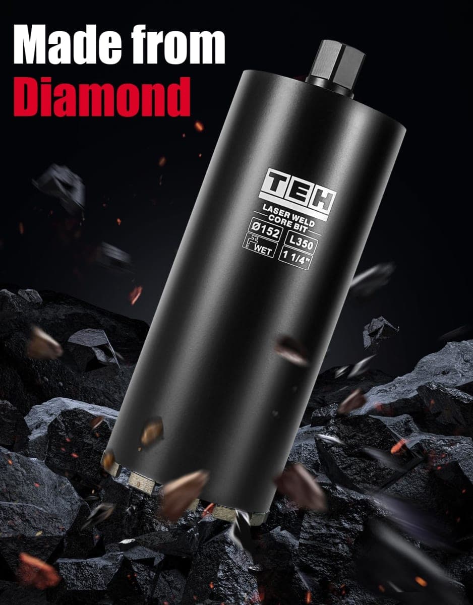 TEHify 3-1/2 Inch Wet Diamond Core Drill Bit, 1-1/4" Thread, 14" Drilling Depth, Fast-Cutting Hole Saw for Reinforced Concrete, Block & Hard Masonry thumbnail 5