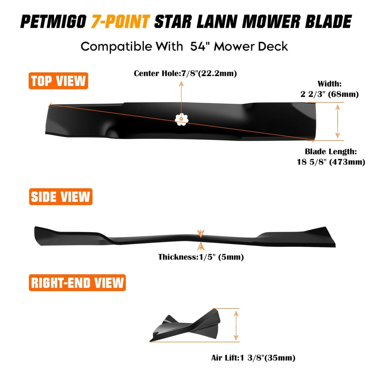 PetMigo Medium Lift Mower Blade Set GX21380 GY20679 for John Deere Craftsman 54 inch Deck GY20684 GY20686, D170, G110, 190C, LA150 thumbnail 2