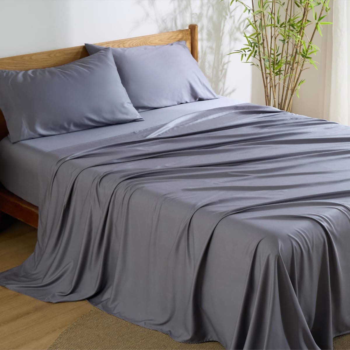 Bedsure California King Sheet Sets, Cooling Sheets, Rayon Derived from Bamboo, Deep Pocket Up to 16", PureWoven, Breathable & Soft, Hotel Luxury Silky Bedding for Hot Sleepers, White — image 1