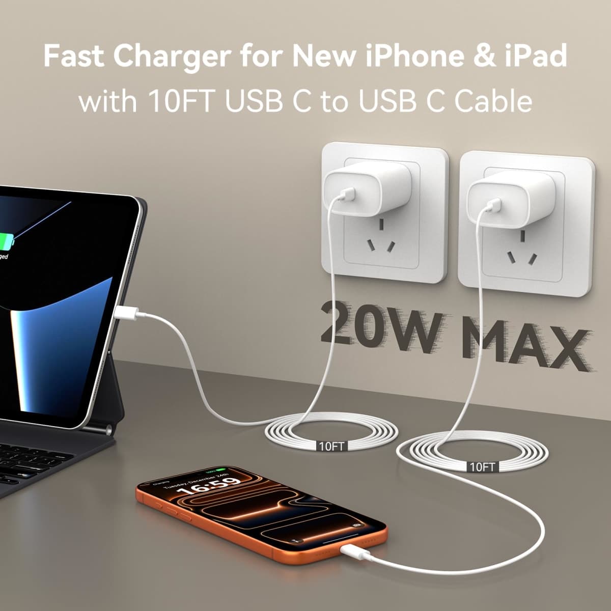 Phone 17 16 15 Charger Fast Charging, 8 FT Long USB C Charger Cord with 20W Type C Fast Phone Charging Block forPhone 17/17 Pro/17 Pro max/Air/Phone 16 15 Pro Max Plus, iPad, Android,White thumbnail 3