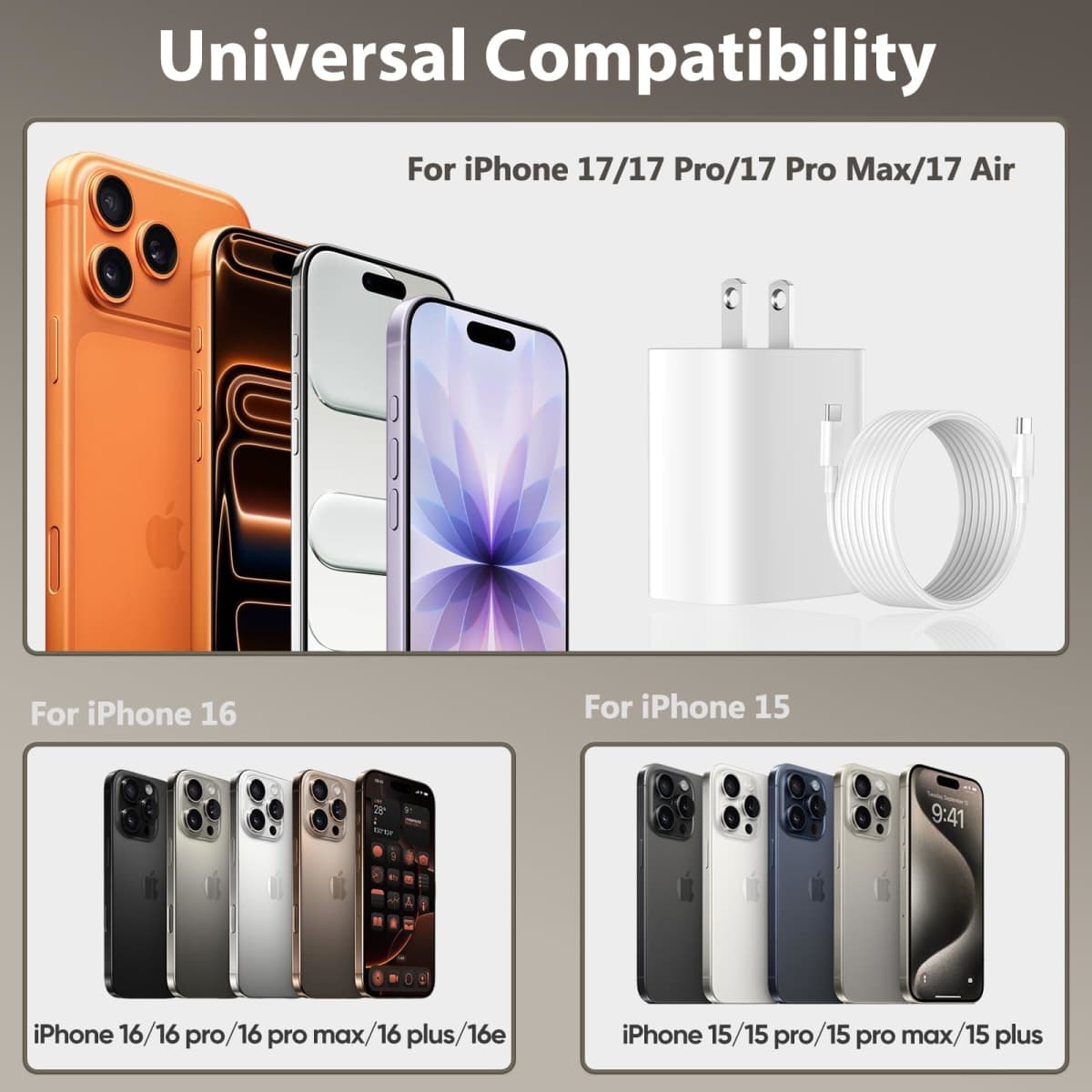 Phone 17 16 15 Charger Fast Charging, 8 FT Long USB C Charger Cord with 20W Type C Fast Phone Charging Block forPhone 17/17 Pro/17 Pro max/Air/Phone 16 15 Pro Max Plus, iPad, Android,White thumbnail 5