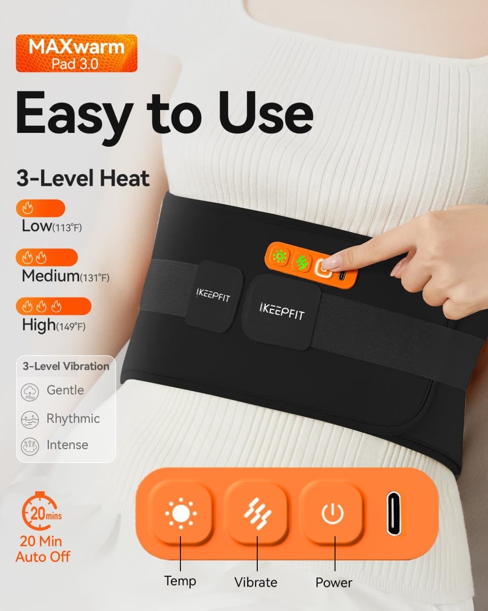 IKEEPFIT Portable Heating Pad for Back, Cordless Wearable Heat Belt with Massager for Lower Back Pain Relief, Battery Powered 8000 mAh Rechargeable, MAXwarm® 3.0, Gift for Women Men 90-310 lbs thumbnail 5