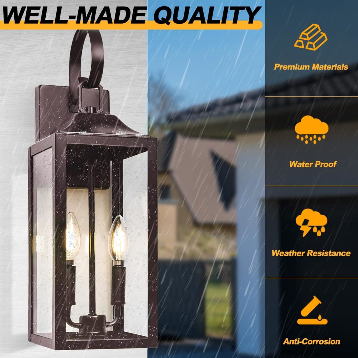 19" Oil Rubbed Bronze Outdoor Wall Lantern 2-Light, Large Outside Modern Wall Sconce Light Fixture, Brown Porch Light Wall Mount with Glass, Waterproof Farmhouse Exterior Lamp Lighting thumbnail 4