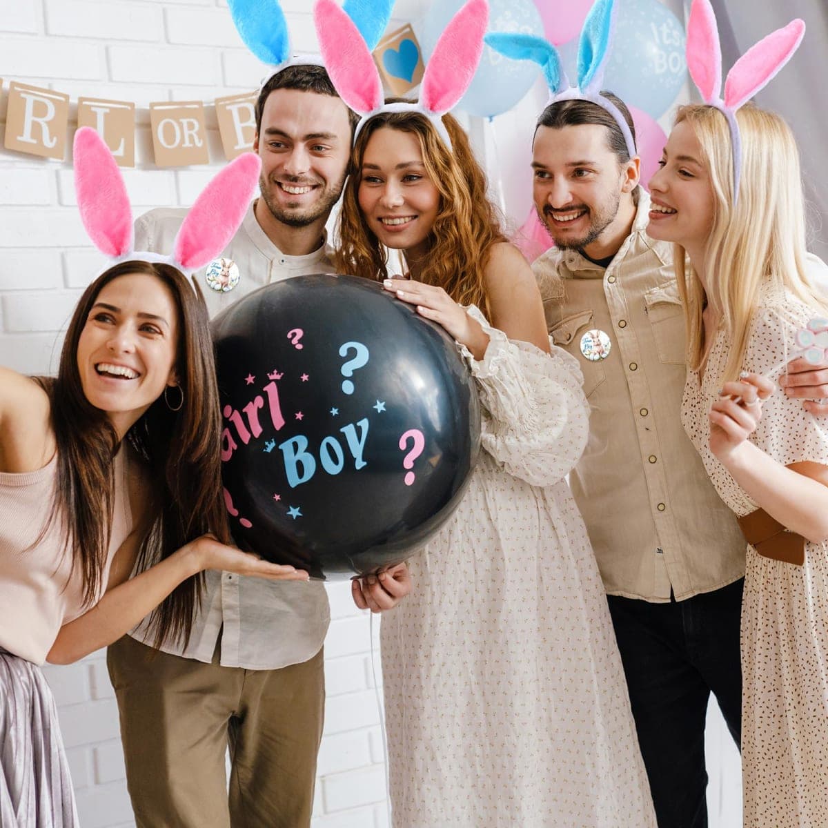 Wavwavw 48 Pcs Easter Gender Reveal Party Supplies Blue and Pink Bunny Ears Headbands Team Button Pins Bunny Party Favors Gender Reveal Ideas Games Supplies thumbnail 5